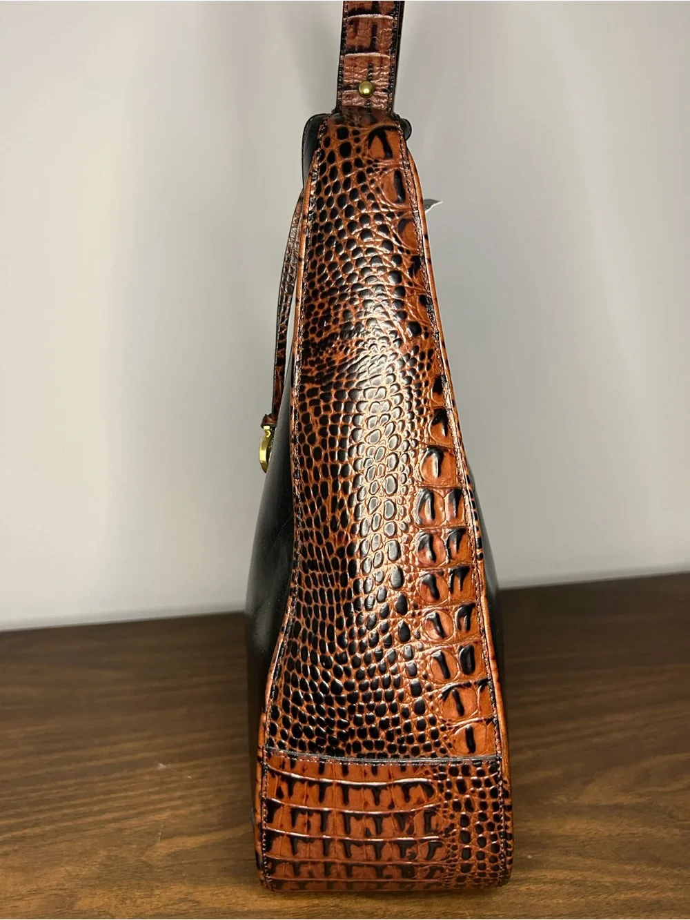 Brahmin Maggie Black Tuscan Croc Embossed Leather Hobo Shoulder Bag